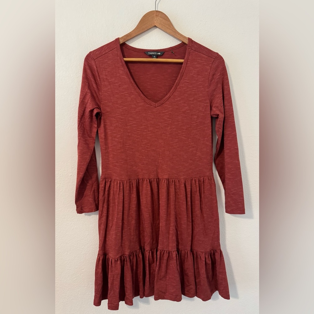 Toad&Co Marley Tiered Long-Sleeve Short Dress Soft Marled Boho Size XS